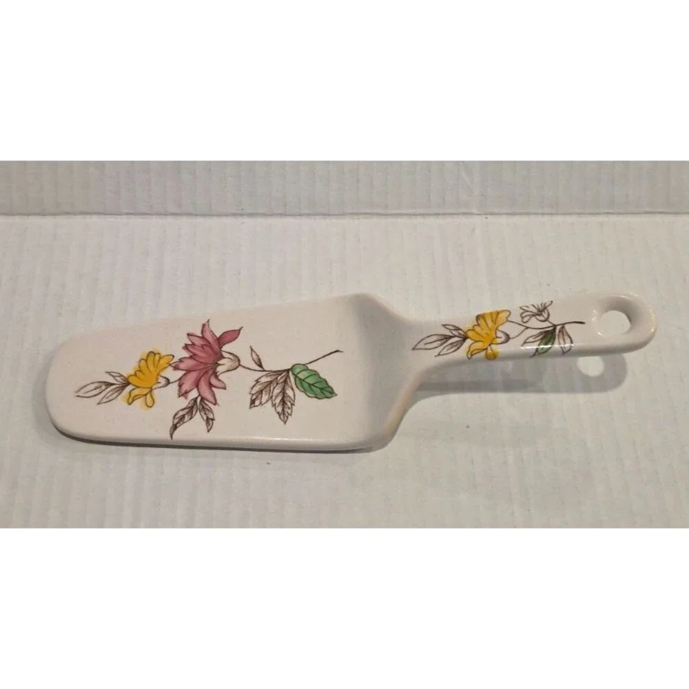 Vintage Floral Ceramic Porcelain Cake Pie Server Handpainted Made in Japan